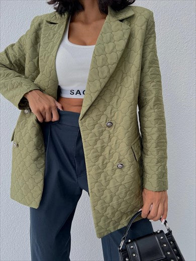 Women's Quilted Four Button Jacket Dress Oil Green