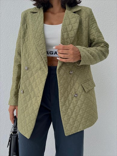 Women's Quilted Four Button Jacket Dress Oil Green