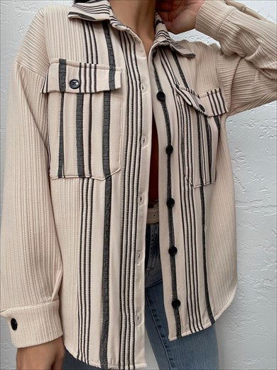 Women's Ribbed Line Pattern Shirt Beige