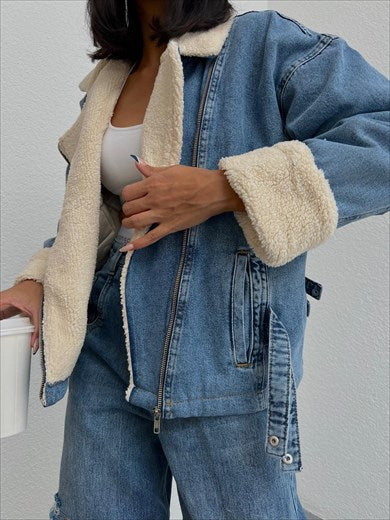 Women's Teddy Denim Coat Blue